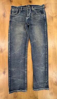 True Luck Mens Blue Denim Straight Jeans Size 34x32